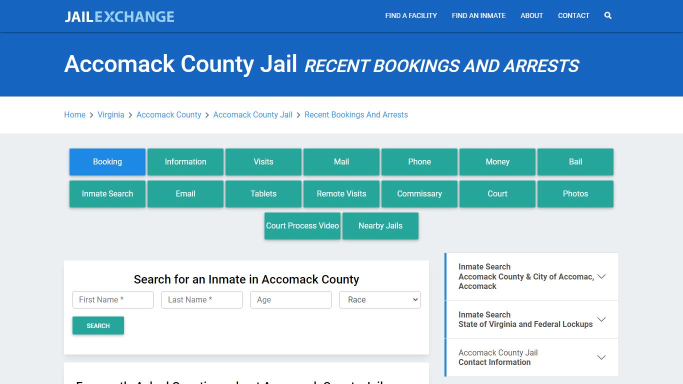 Accomack County Jail Recent Bookings And Arrests - Jail Exchange